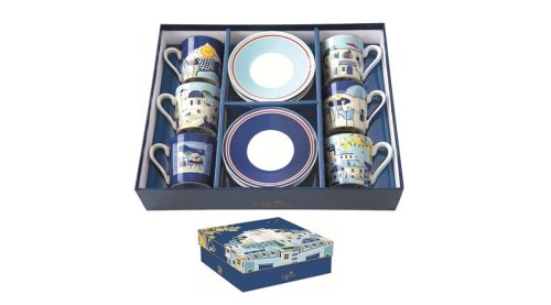 Porcelán eszpresszó csésze+alj 6 személyes, 100ml, dobozban, Sea Dreams, Coffee Mania