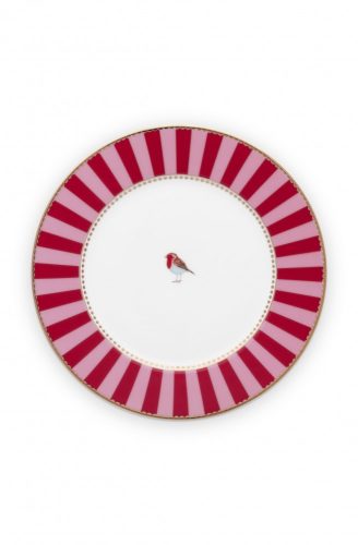Pip Studio porcelán süteményes tányér, 17cm - Stripes Red-PInk