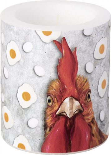 Átvilágítos dekorgyertya, szürke, tojásos, kakasos, 9x10cm-OH my rooster grey