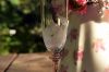 Pezsgős üvegpohár 190ml, Bohémia, barack színű nyéllel, csiszolt virág mintás