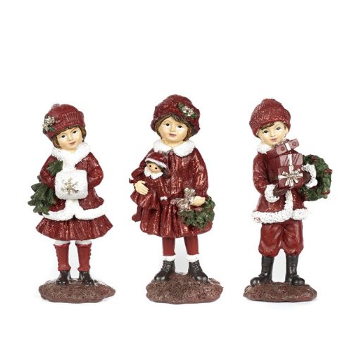 Karácsonyi gyermekfigurák, 11,5cm, piros,