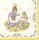 Dekorszalvéta, krém színű, sárga virágos szegéllyel, nyuszi mama gyerekekkel  33x33cm -Spring fantasy easter