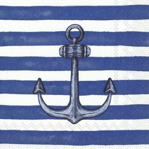 Dekor szalvéta, kék- fehér horgonnyal  33x33cm-Sailor's Anchor blue