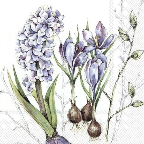 Dekorszalvéta, fehér, kék  tavaszi virágok 33x33cm-Duet in Spring