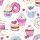 Dekorszalvéta, fehér, rózsaszín muffin mintás,  33x33cm-Donuts Love 