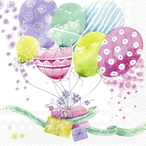 Dekorszalvéta, fehér, színes lufikkal333x33cm-Balloons