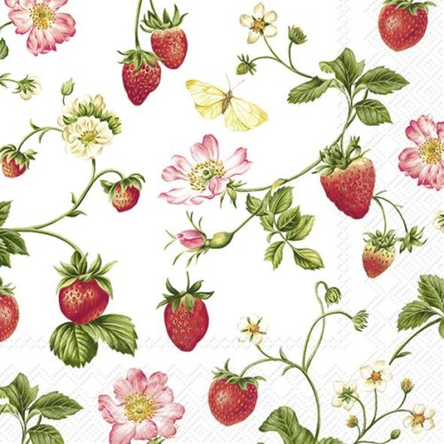 Dekorszalvéta, fehér,eper mintás  33x33cm-Sweet Strawberry