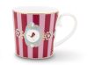 Porcelán csésze 250ml, rózsaszín-piros-Mug Large Love Birds Medallion Stripes Red-Pink