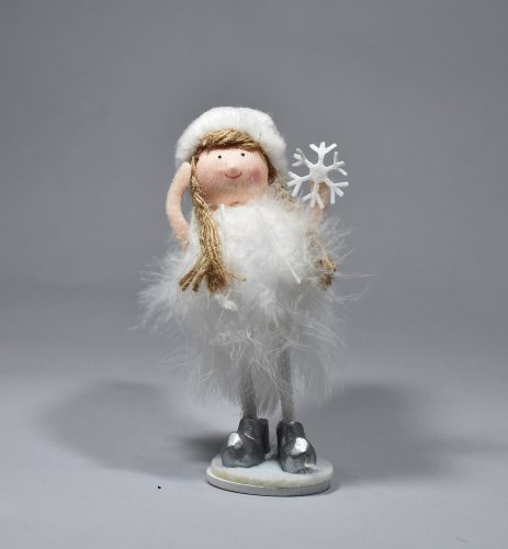 Fehér lány álló dekoráció 15cm, karácsonyi dekoráció