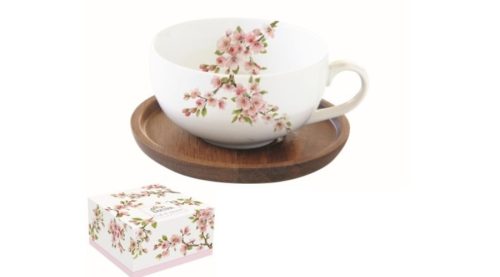 Porcelán teáscsésze akácfa aljjal,250ml,dobozban,Sakura