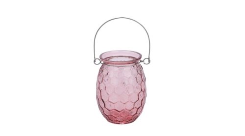 Felakasztható mécsestartó,  pink méhsejtes üveg , 7,5x7,5x10cm - Gyertyák és gyertyatartók