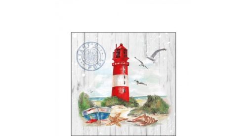 Papírszalvéta, világítótorony, csónak, sirállyal 25x25cm,20db-os - Szalvéták és papír terítékkiegészítők-Lighthouse 