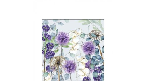 Papírszalvéta zöld lila virágoskert 25x25cm,20db-os -  Lunaria Green 