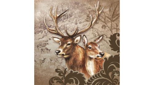 Papírszalvéta 33x33cm,20db-os , szarvasok az erdőbe, barna-Deer Couple Brown
