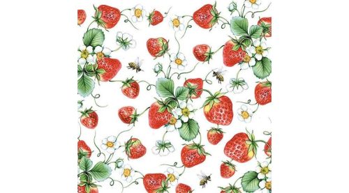 Dekorszalvéta 33x33cm, 20db-os, eper virágokkal - Szalvéták és papír terítékkiegészítők-Strawberries All Over white 