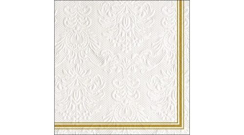 Dombornyomott papírszalvéta, fehér-arany 33x33cm, 15db-os-Elegance
