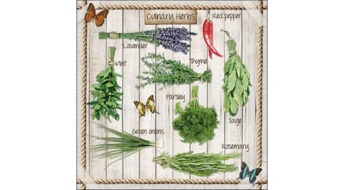 Papírszalvéta 33x33cm, 20db-os, konyhai fűszernövények - Szalvéták és papír terítékkiegészítők -Kitchen Herbs 