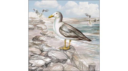 Papírszalvéta, sírály a tengerparton 33x33cm, 20db-os - Szalvéták és papír terítékkiegészítők -Seagull On The Shore 