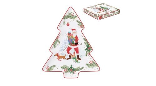 Porcelán fenyőtálca 20,5x25,5cm, dobozban-Joyful Santa