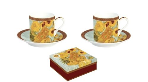 Porcelán eszpresszócsésze+alj 2 személyes, 75ml, dobozban, Van Gogh Napraforgók