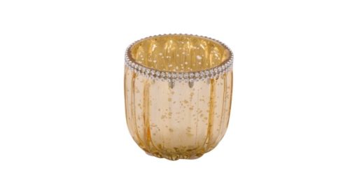 Arany színű mécsestartó gyöngyös szegéllyel, 7x7cm - Gyertyák és gyertyatartók 