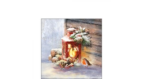 Karácsonyi dekorszalvéta 25x25cm, 20db-os-Robin By Lantern 