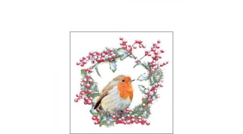 Karácsonyi dekorszalvéta 25x25cm, 20db-os-Robin in Wreath 