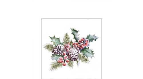 Karácsonyi papírszalvéta 25x25cm, 20db-os-Holly and Berries 
