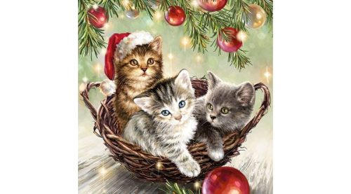 Karácsonyi papírszalvéta 33x33cm,20db-os - Cats in Basket -Szalvéták és papír terítékkiegészítők