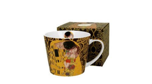 Porcelánbögre, 610ml, dobozban, Klimt-The Kiss fekete 
