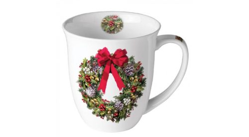 Karácsonyi porcelánbögre 0,4L-Bow On Wreath  - Kerámia és porcelánáruk 