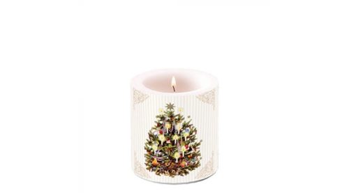 Karácsonyi dekorgyertya 8x7,5cm- X-mas Tree Cream átvilágítós gyertya 8x7,5cm