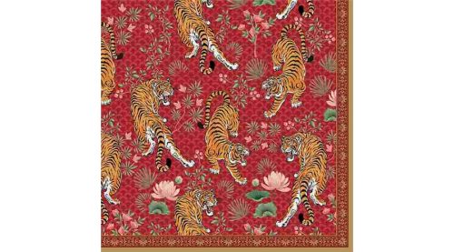 Papírszalvéta 33x33cm, piros, tigris mintával, 20db-os-Bengala