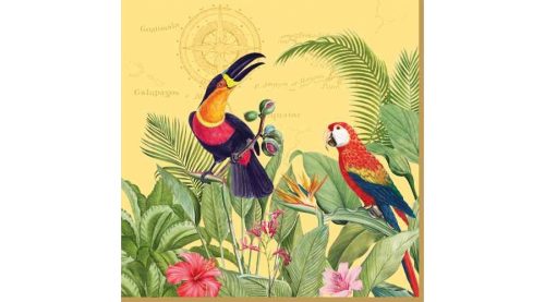 Dekorszalvéta 33x33cm,20db-os, sárga, papagájos trópusi mintával -Exotic Paradise