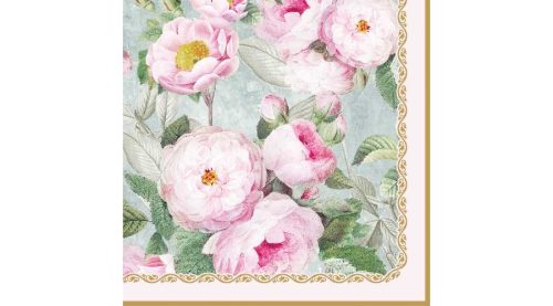 Papírszalvéta 33x33cm,20db-os, zöld, rózsa mintával-Roses in Bloom