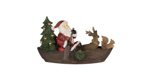 Mikulás csónakban, karácsonyi dekorfigura 22x10x13cm