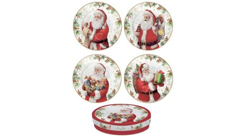 Mikulásos porcelán desszerttányérszett 4db-os, 19cm, dobozban-Santa is Coming