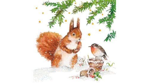 Papírszalvéta 33x33cm, 20db-os, vörösbegy mókussal-Squirrel & Robin