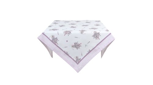 Asztalterítő, asztalközép 100x100cm,100% pamut, fehér levendula mintás, Lavender Garden - Textiltermékek