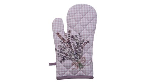 Edényfogó kesztyű 18x30cm, 100% pamut,fehér lila kockás levendula mintás, Lavender Garden - Textiltermékek 