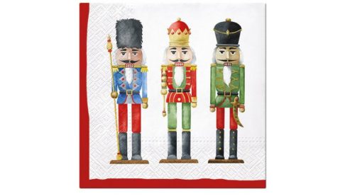Papírszalvéta 33x33cm, 20db-os, fehér, diótörő figurákkal-Nutcrackers Soldiers 